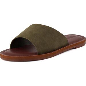 Women's Dark Green Carly Slide Sandal Vegan Leather Memory Foam Insole Shoes